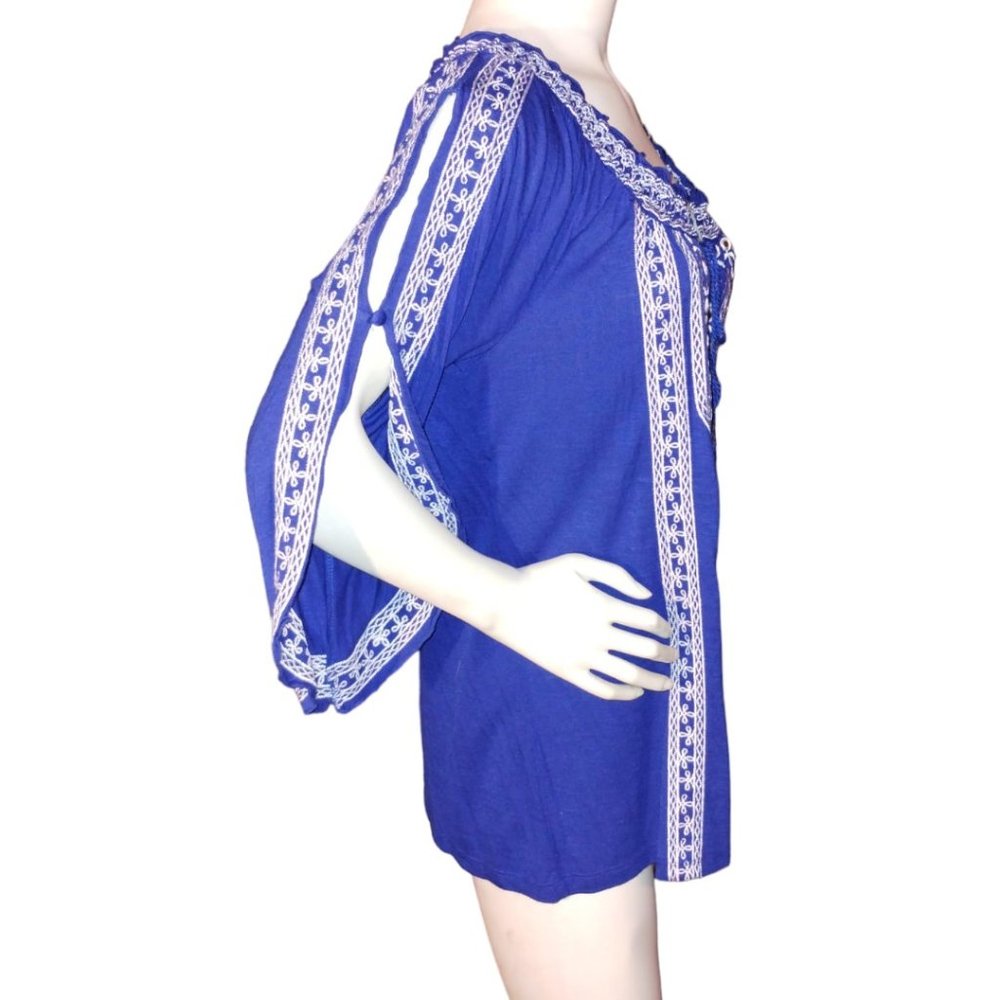 INC International Concepts Women's Royal blue, Embroidered/Mirrored Peasant Top - Picture 4 of 13